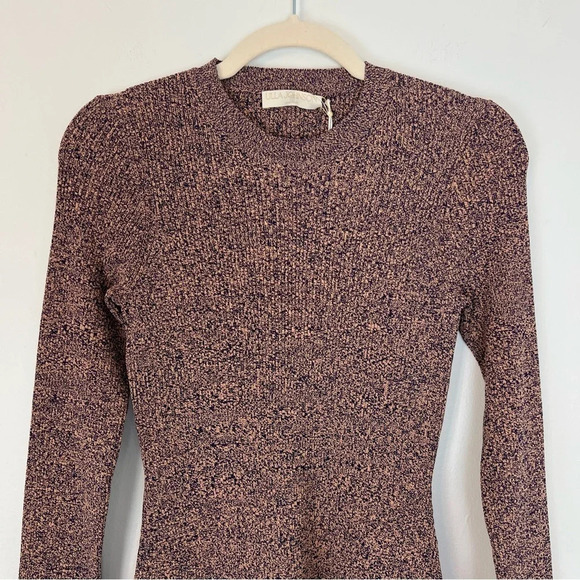 Ulla Johnson Katja Ribbed Ruffle Trim Long Sleeve Tunic Knit Top Iris XS Boho - Picture 3 of 7